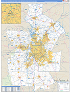 Charlotte-Concord-Gastonia Metro Area Wall Map Basic Style